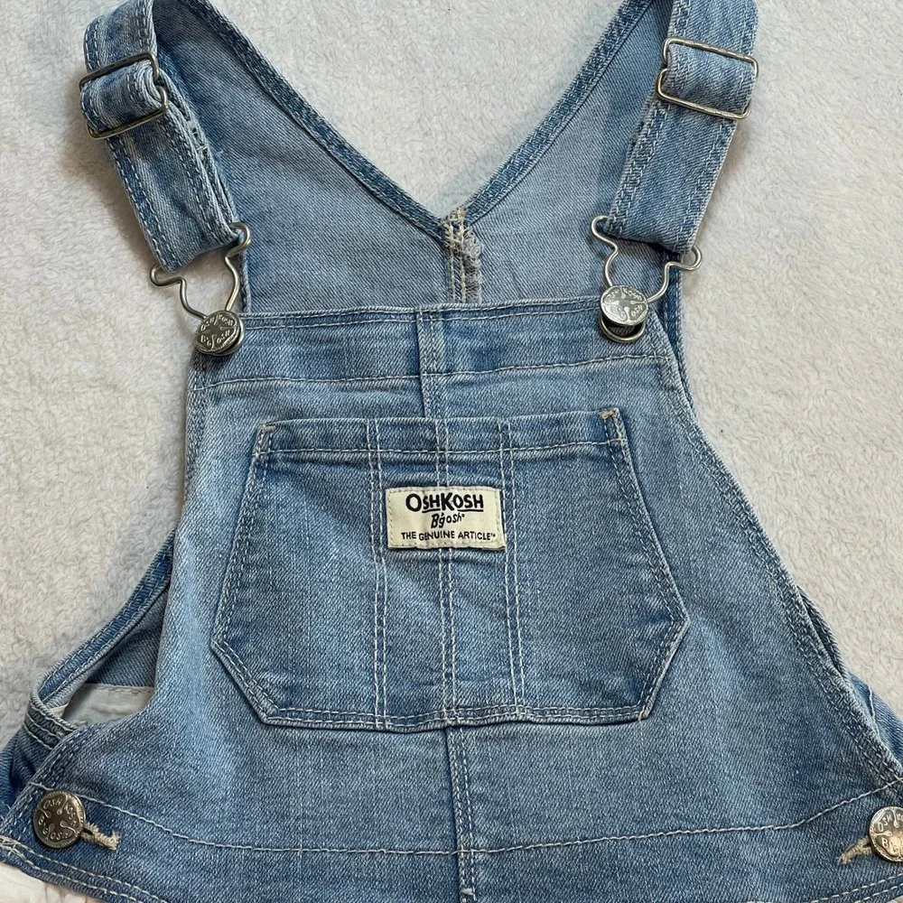 OshKosh Bgosh Girls Denim Eyelet Lace Bib Overall Dress Light Wash White Skirt